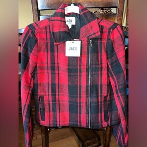 Red Plaid black and red wool jacket size Small NWT
